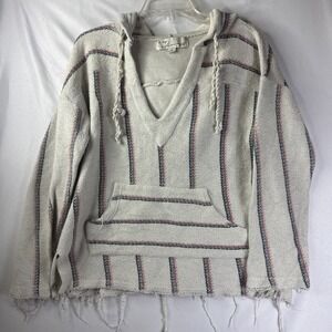Vintage Havana Baja Hoodie Women's M Cream Striped Mexican Drug Rug